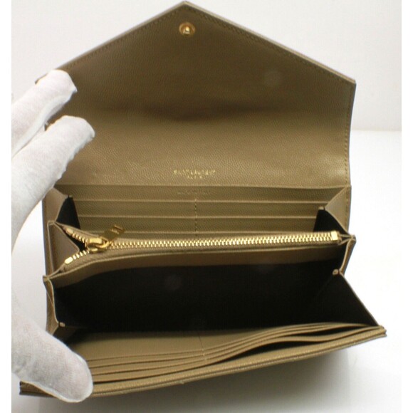 Saint Laurent Monogram Flap Wallet Beige Matelasse Chevron Beige Leather YSL - Picture 6 of 10